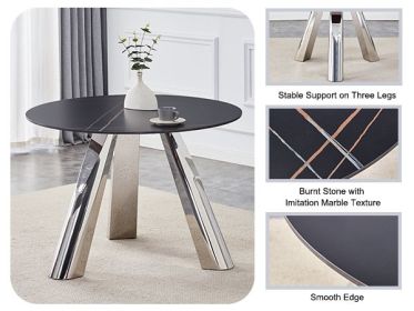 42-inch Sintered Stone Dining Table and Chair Set Mirror-polished Stainless Steel Base 4 Black PU Chairs Modern Luxury Round Dining Table Series 42-inch Sintered Stone Dining Table and Chair Set Mirror-polished Stainless Steel Base 4 Black PU Chairs Modern Luxury Round Dining Table Series